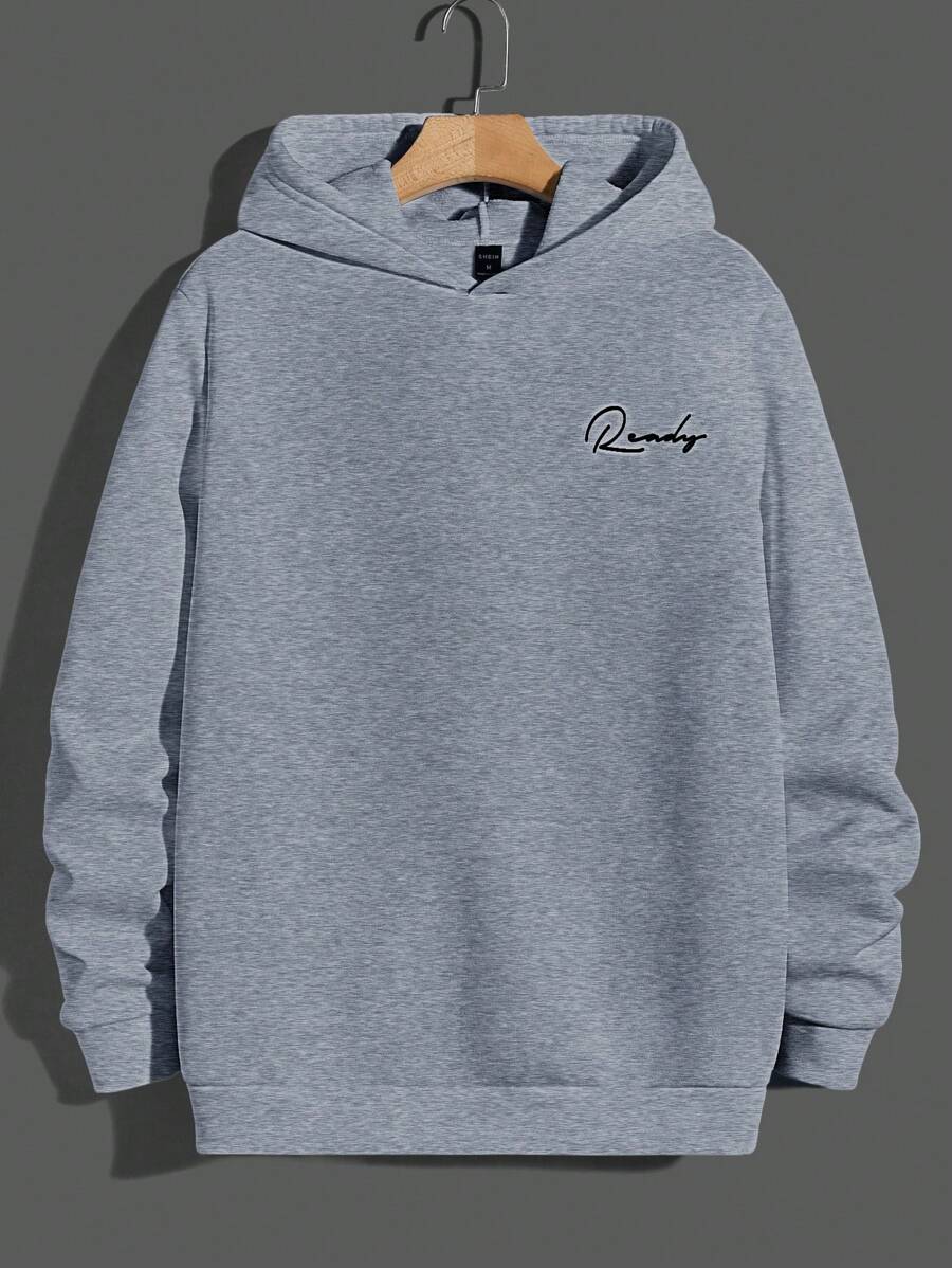 EURMUSE Men Letter Graphic Hoodie - Grey - View 1