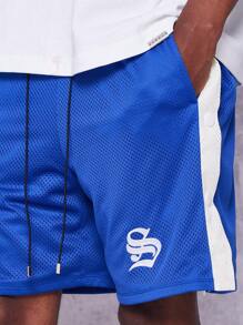 SUMWON 适合日常穿着的图案网眼短裤 - 藍色 - 查看 5