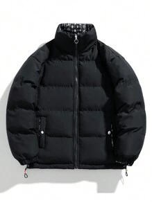 Men Paisley Print Reversible Drawstring Hem Zipper Padded Coat