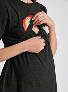 SHEIN Trang phục thư giãn Bà bầu Hoạt hình Dễ thương - màu đen - Xem 5