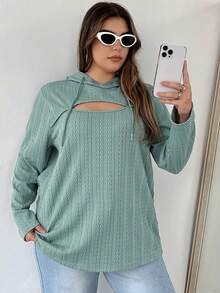 SHEIN LUNE 大码镂空抽绳卫衣 - 薄荷綠 - 查看 3