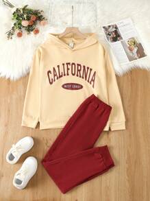 SHEIN Tween Girl Letter Graphic Hoodie & Sweatpants - Multicolor - View 1