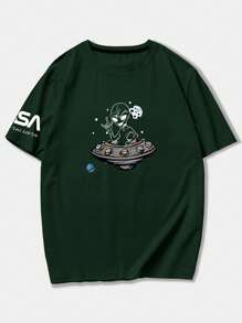 Manfinity Áo phông hoạt hình & chữ cái dành cho nam giới Plus - màu xanh lá - Xem 3