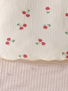 女嬰櫻桃圖案荷葉邊T恤和緊身褲 - 杏色 - 查看 4