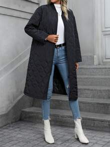 SHEIN LUNE Zip Up Quilted Padded Coat Clothes Winter - Black - View 2