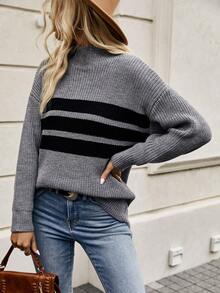 Chiquease 條紋圖案落肩袖套頭毛衣 - 灰色 - 查看 4