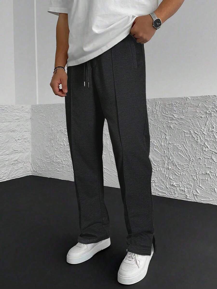 Manfinity Homme Men Drawstring Waist Slant Pocket Sweatpants - Black - View 1