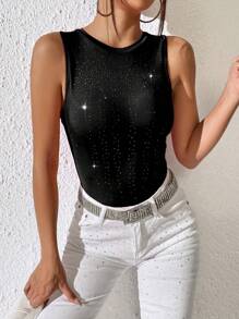 Zolique 水鑽細節修身背心連體衣 - 黑色 - 查看 4