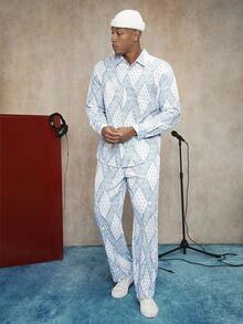 Manfinity AFTRDRK 男士佩斯利印花襯衫和褲子 - 白色 - 查看 5