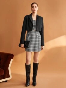 BizChic 千鳥格印花吊帶洋裝不附腰帶 - 黑與白 - 查看 5