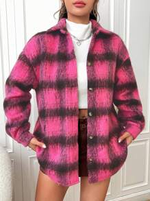 SHEIN EZwear Women's Plaid Woolen Jacket - Multicolor - View 3