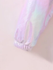 SHEIN 青少年女孩拉鍊連帽毛絨內裡全息夾克 秋季 - 彩色 - 查看 3