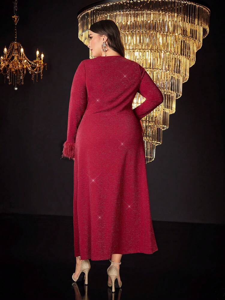 Plus Fuzzy Cuff Button Front Dress