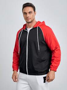 Manfinity VCAY Men Plus Slogan Graphic Contrast Raglan Sleeve Hooded Jacket, For Fall Winter