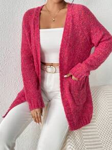 SHEIN Essnce Space Dye Raglan Sleeve Cardigan - Hot Pink - View 3