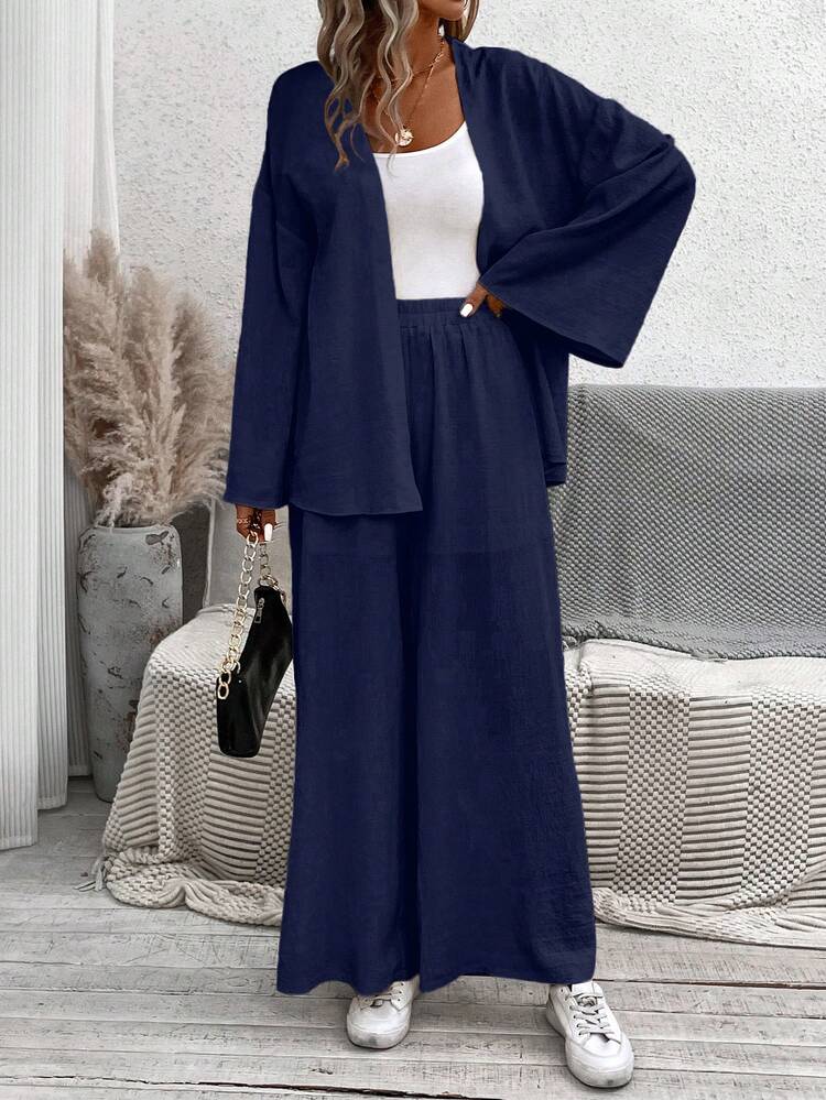 Drop Shoulder Open Front Coat & Skirt