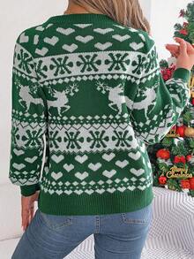 Christmas Pattern Raglan Sleeve Sweater - Green - View 2