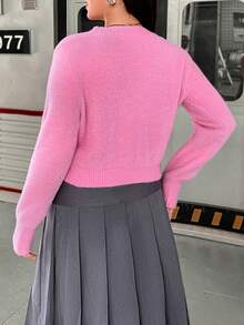 SHEIN Qutie 大碼愛心圖案套頭毛衣 - 粉色 - 查看 2