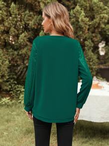 SHEIN Clasi Abrigo con lentejuela en contraste con parte delantera abierta de hombros caídos - Verde Oscuro - Ver 4