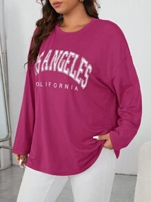 SHEIN Unity Plus Letter Graphic Drop Shoulder Tee - Hot Pink - View 3