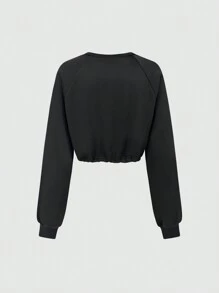 SHEIN Unity Camo Print Letter Graphic Raglan Sleeve Sweatshirt - Multicolor - View 2