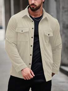 Manfinity Homme Nam Túi có nắp Vải to sợi Áo khoác kiểu sơ mi - Màu Khaki - Xem 6