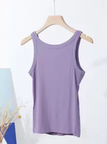 DAZY Solid Ribbed Knit Tank Top - Mauve Purple - View 6