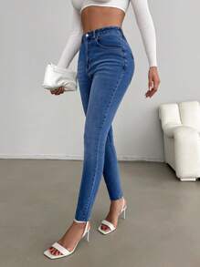 SHEIN Cottnline Washed Skinny Jeans - Medium Wash - View 4