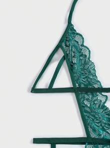 Exotic-Bondage Lace Crotchless Teddy Bodysuit & 1pair Hand Ring, Lingerie - Dark Green - View 4