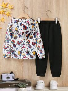 男小童人像圖案連帽衫和運動褲 - 彩色 - 查看 2