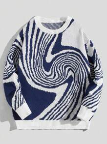 ROMWE MEN Street Life Suéter Para Hombre Con Moderno Patrón Gráfico Y Caída De Hombro - Multicolor - Ver 1