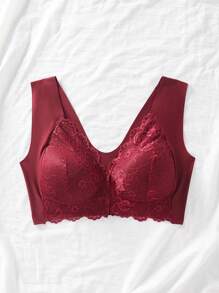 纯色蕾丝文胸内衣 - 紅色 - 查看 3