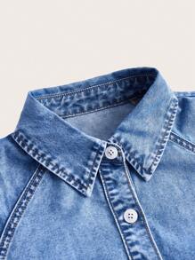 SHEIN MOD 插肩袖前紐扣牛仔洋裝 - 中等水洗藍 - 查看 3