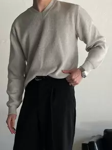 DAZY Men Solid V Neck Fall Sweater - Apricot - View 5