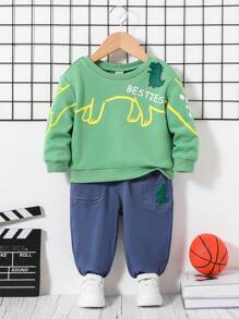 SHEIN 男嬰字母圖案衛衣和衛褲 - 彩色 - 查看 3