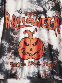 SHEIN EZwear Plus Halloween Print Tie Dye Drop Shoulder Sweatshirt - Multicolor - View 4