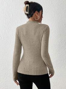 SHEIN Frenchy Cổ giả Đồ đan Ribbed Textured Chất vải Áo thun - Màu be - Xem 2