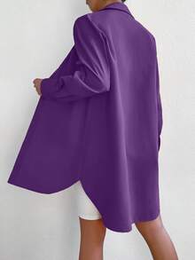 SHEIN EZwear Chất rắn Nút phía trước Vá Túi Áo sơ mi - Màu tím - Xem 2