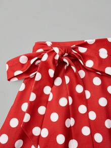 SHEIN Clasi 波尔卡圆点印花束带喇叭裙，适合新年服装