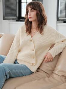 Anewsta Cárdigan de hombros caídos cruzado tapeta con botón - Albaricoque - Ver 1