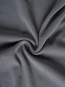 SHEIN Unity Chất rắn Nút phía trước Dây rút áo có mũ Áo thun - Xám - Xem 6