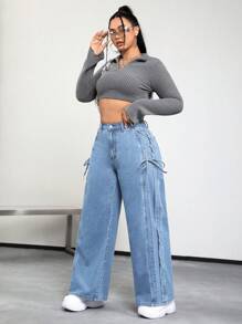 SHEIN ICON Plus Lace Up Side Wide Leg Jeans