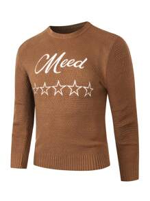 Manfinity Homme Men's Letter & Star Embroidery Long Sleeve Sweater - Coffee Brown - View 1