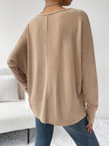 SHEIN Essnce T-Shirt mit Einfarbig U-Ausschnitt, Fledermausärmeln, Rippenstrick