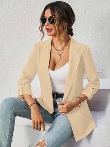 SHEIN Unity Cổ áo Tay áo cuộn Áo vest - màu nâu - Xem 3