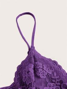 SHEIN ICON 蕾絲拼接褶邊吊帶上衣 - 紫色 - 查看 4