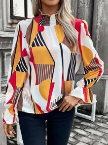 SHEIN Clasi 滿版印花荷葉袖襯衫 - 彩色 - 查看 3