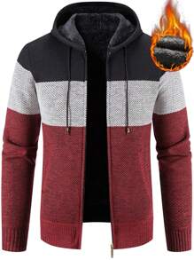 Manfinity Homme Chaqueta Con Capucha Y Cremallera Para Hombre En Contraste Con Lana Polar - Burdeos - Ver 1