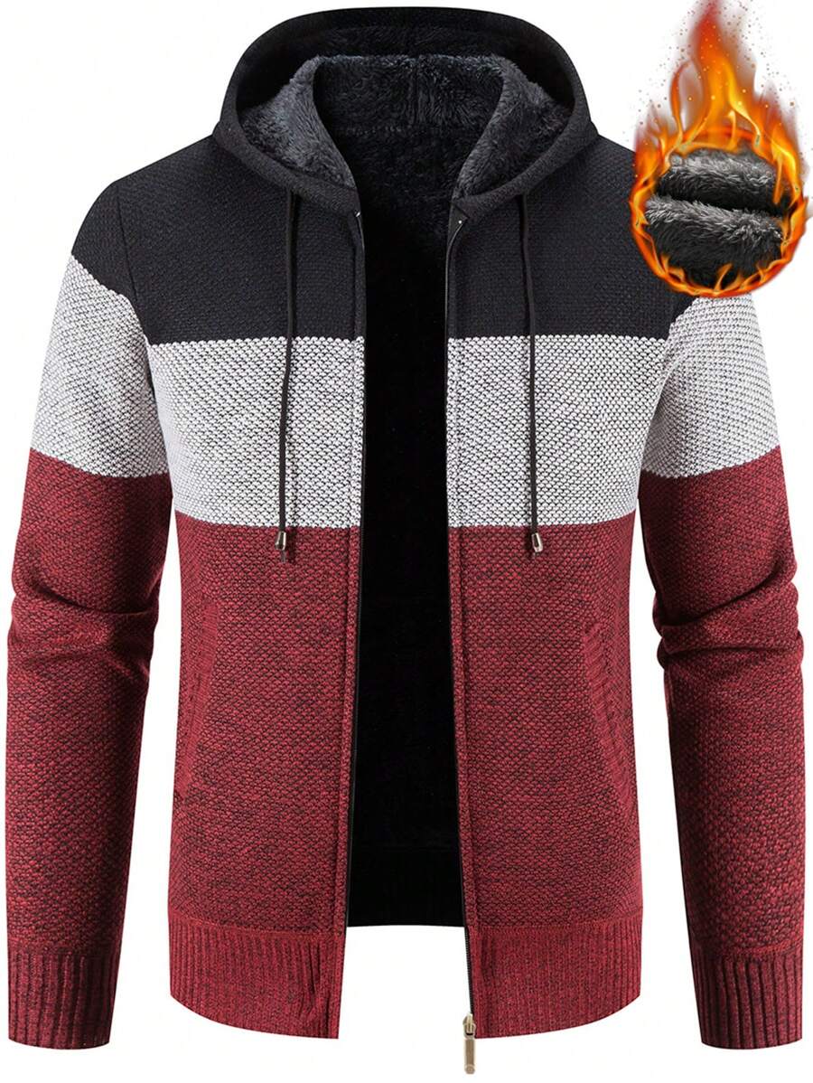 Manfinity Homme Chaqueta Con Capucha Y Cremallera Para Hombre En Contraste Con Lana Polar - Burdeos - Ver 1