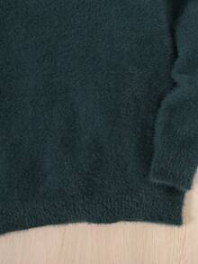 SHEIN Young Boy Solid Turtleneck Sweater - Dark Green - View 5